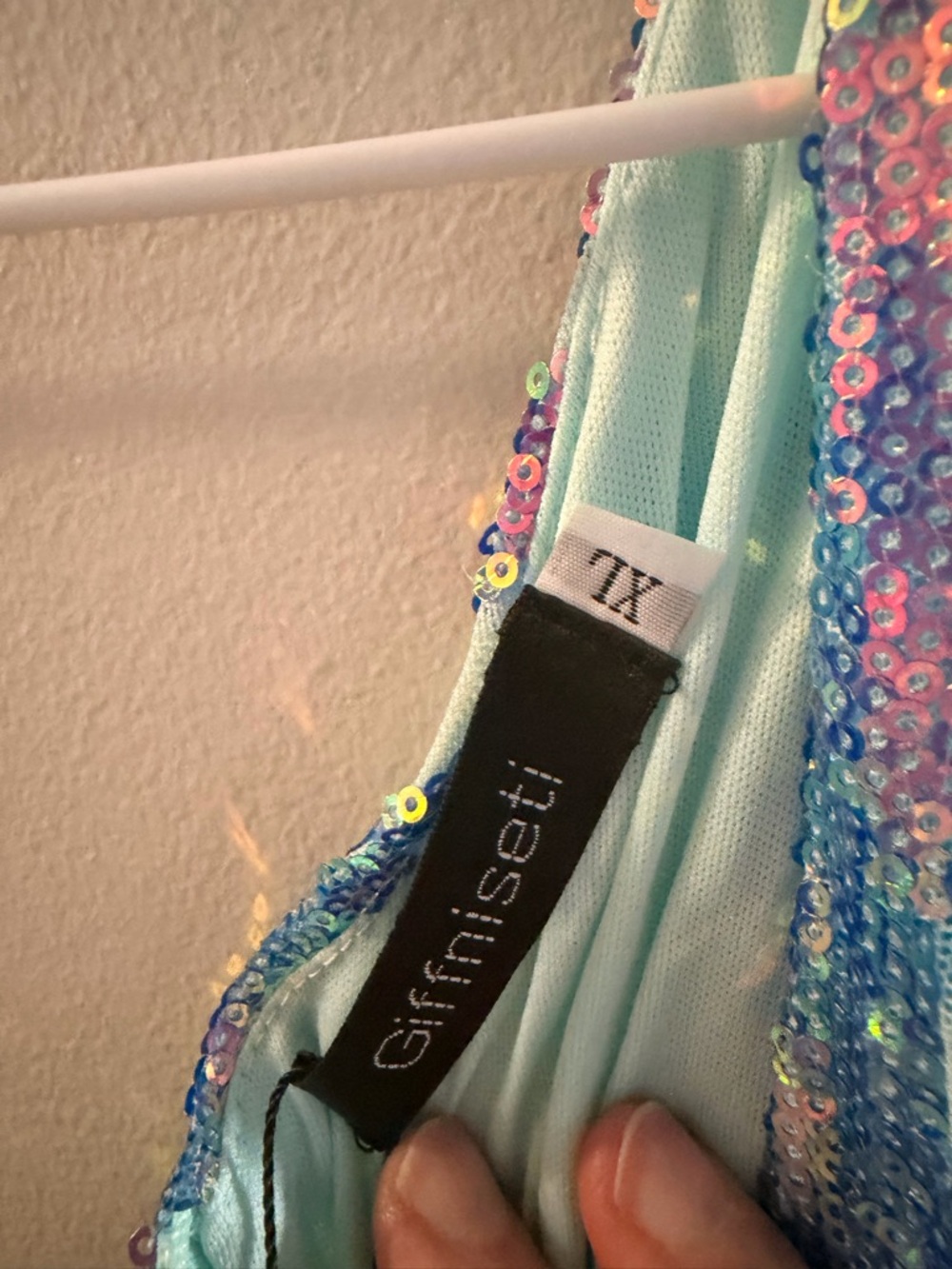 Women’s XL, Giffinsetti, Aqua & purple Iridescent Sequin Prom Dress - Picture 14 of 16
